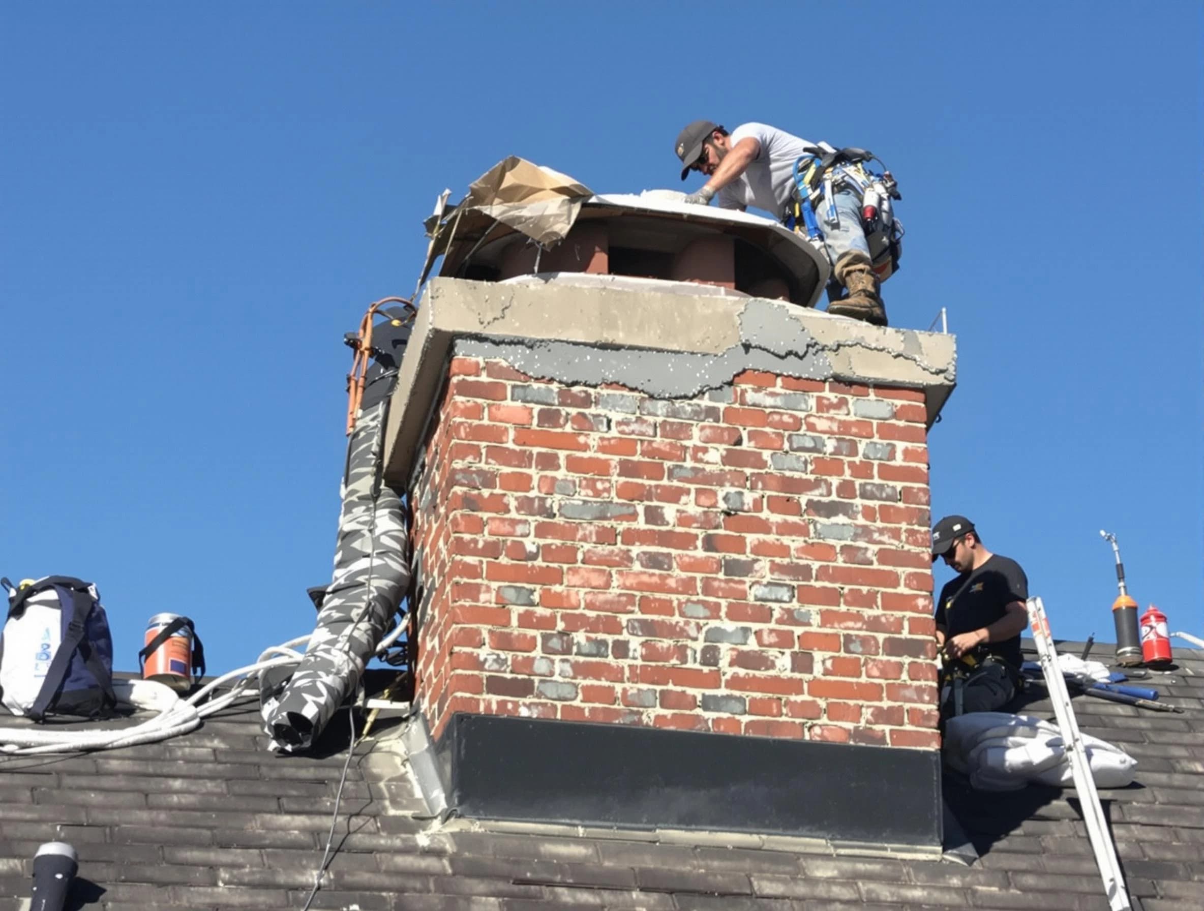 Westfield Chimney Sweep installing a custom chimney crown in Westfield, NJ