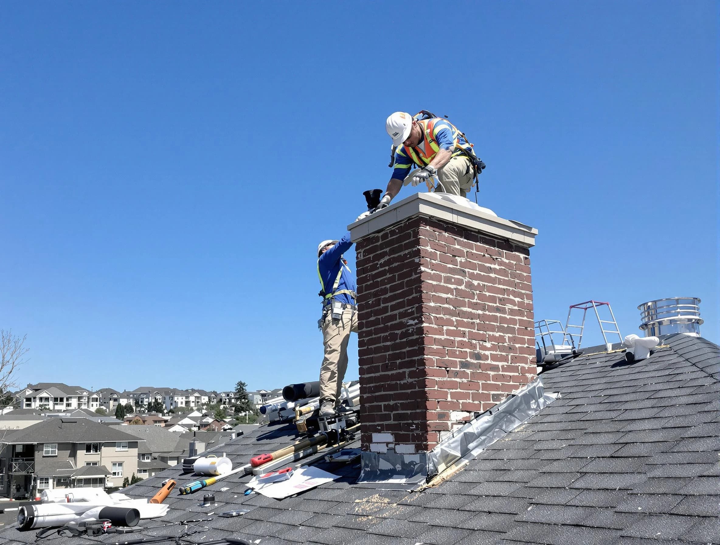 Westfield Chimney Sweep repairing a chimney crown in Westfield, NJ